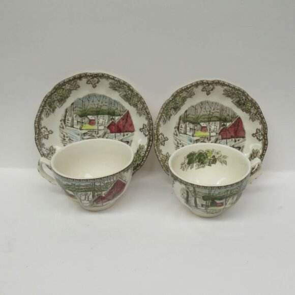 2 - Johnson Bros England The FRIENDLY VILLAGE Ice House Coffee Cups and Saucers - Picture 4 of 5